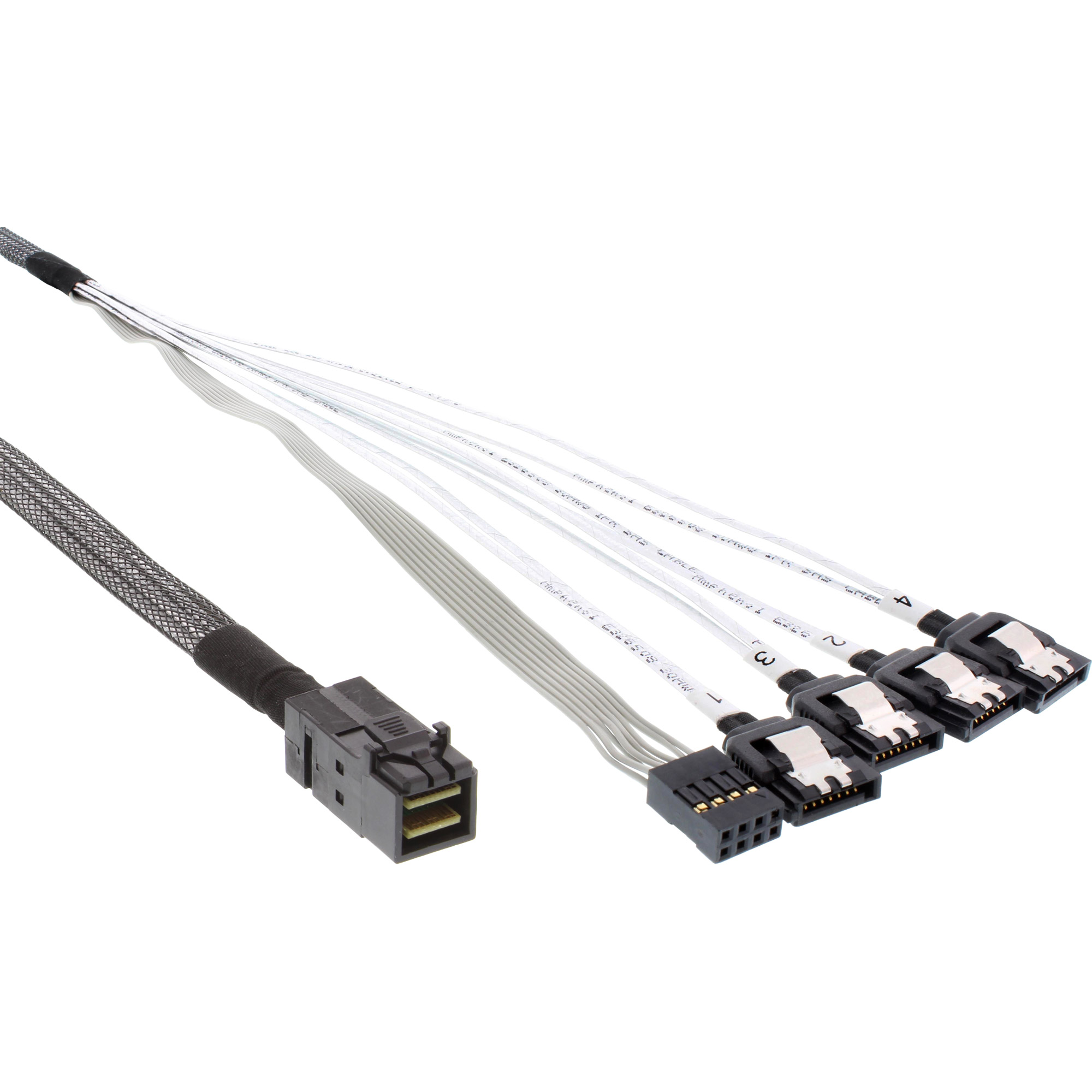 InLine® Mini SAS HD Kabel, SFF8643 zu 4x SATA + Sideband, 0,5m INT